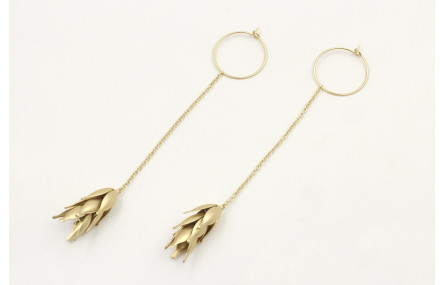 Pendientes aro oro mate con cadena eslabón redondo