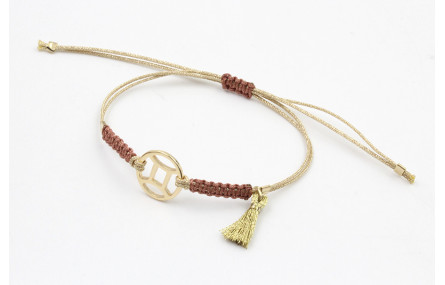 Pulsera hilo macrame oro palido con nudo oro rosa 
