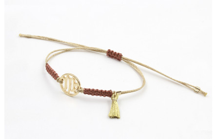 Pulsera hilo macrame oro palido con nudo oro rosa 
