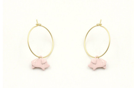Pendientes aro oro mate con cerdito esmaltadas ros