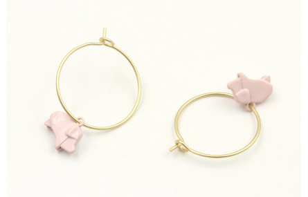 Pendientes aro oro mate con cerdito esmaltadas ros