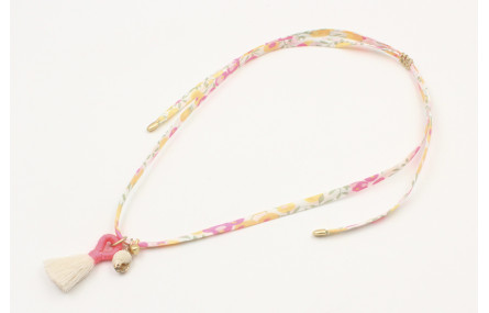 Collar lazo liberty flores fuxias con colgante car