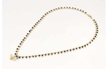 Collar de cadena con abalorio negro colgante de ab