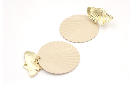 Pendientes perno hoja dorada con disco ondulado es