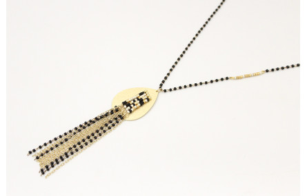 Collar cadena miyuki negra con colgante lagrima or