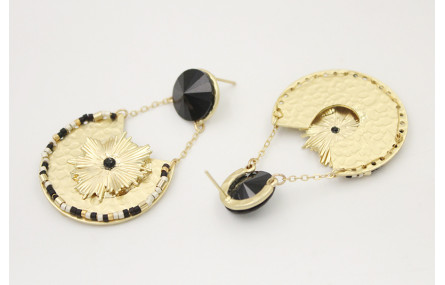 Pendientes perno brillo grande negro con chapa agu