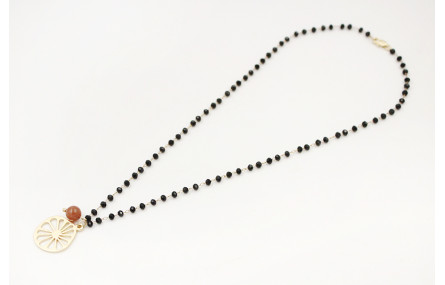 Solitario cadena bola facetadas negras con colgant