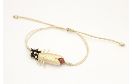 Pulsera nudo corredizo con cigarra oro mate,burruñ