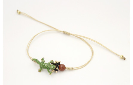 Pulsera nudo corredizo con lagarto esmaltado verde