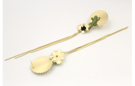 Pendientes perno ondulado oro mate con lagarto esm