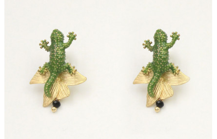 Pendientes perno lagarto esmaltado verde con colga