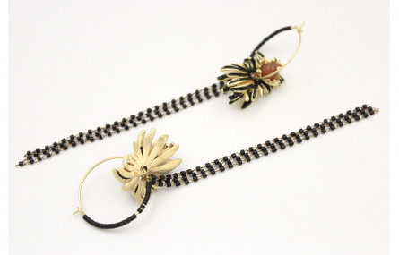 Pendientes aro oro mate con miyuki negro, nenufar