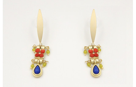 Pendientes perno lamina ovalada oro mate con entre