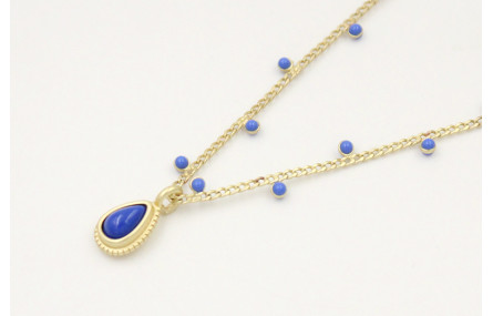 Solitario cadena chapitas esmaltadas azules con co