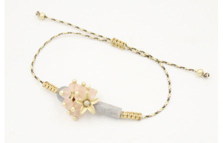 Pulsera hilo micro driza marrón,rosa y oro con mac