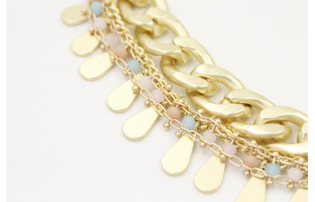 Collar triple con cadena entrelazada, cadena gotas