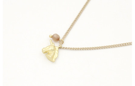 Solitario cadena eslabones planos dorado y beige c