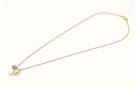 Solitario cadena de bolitas rosa nude con colgante