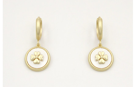 Pendientes cierre aro seguridad con disco nacar en