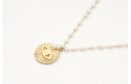 Collar cadena dorada con microperla y colgante dis