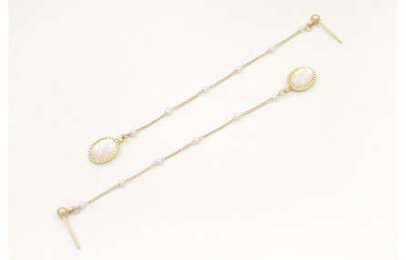 Pendientes largos perno bolita oro mate y cadena m