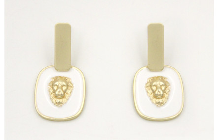 Pendientes perno listón plano oro mate con colgant