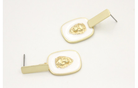 Pendientes perno listón plano oro mate con colgant