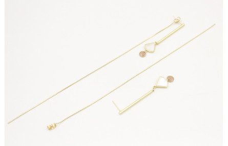 Pendientes perno palo oro mate con gota nacar enga