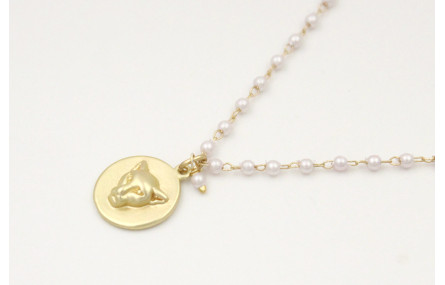 Solitario con cadena de microperlas y colgante dis