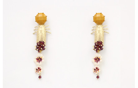 Pendientes perno brillo mostaza con colgante cigar