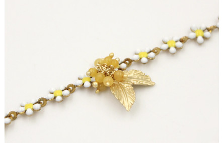 Pulsera cadena margaritas blancas y amarillas con 