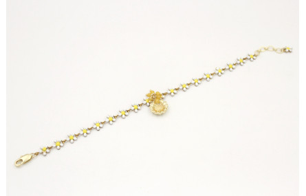 Pulsera cadena margaritas blancas y amarillas con 