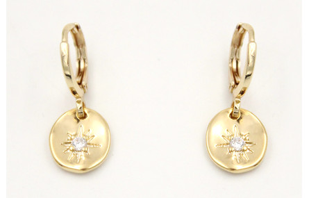 Pendientes aro seguridad dorado con colgante disco