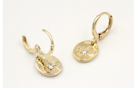 Pendientes aro seguridad dorado con colgante disco