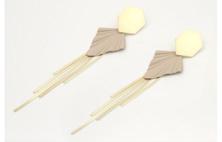 Pendientes perno hexágono oro mate con colgante tr