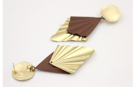 Pendientes perno disco oro mate con colgante trian