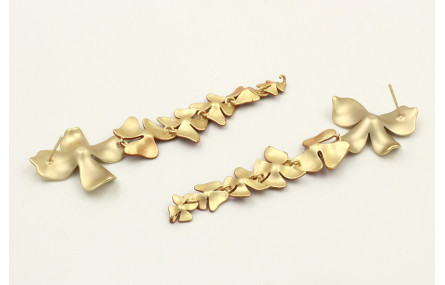Pendientes perno flor dorado mate con colgante tir