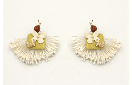 Pendientes abanico estambres blancos, cuadrado esm