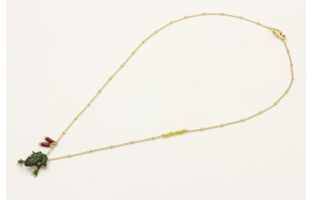 Collar cadena microbolas dorado mate, colgante ran