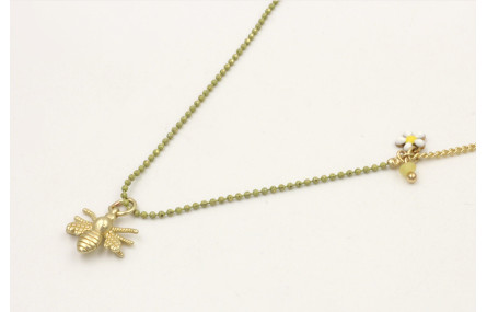 Collar de 2 cadenas una cadena bolas esmaltada pis