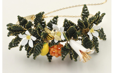 Pulsera rigida con hojas de miyuki verde oscuro, l