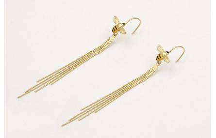 Pendientes perno abeja esmaltada negra y amarilla 