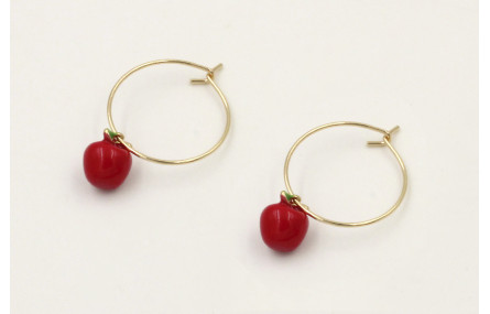 Pendientes aro dorado con manzanas esmaltadas roja