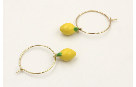 Pendientes aro dorado con limones esmaltados amari