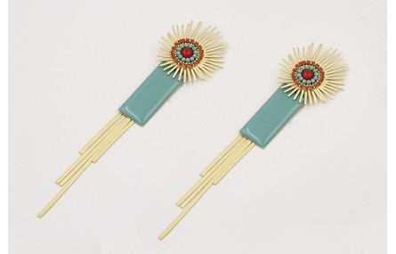 Pendientes perno sol con strass coral,bolitas turq
