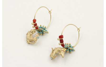 Pendientes aro dorado mate con cocodrilo, burruño 