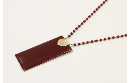 Collar cadena miyuki granate con colgante rectangu