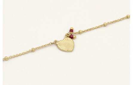 Pulsera cadena micro bola dorada mate con colgante