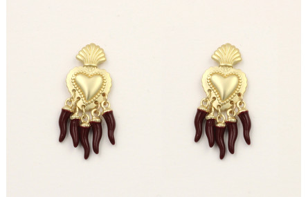 Pendientes sagrado corazón dorado mate con pimient