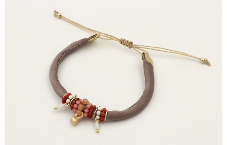 Pulsera seda rellena gris colgante bola y semiprec